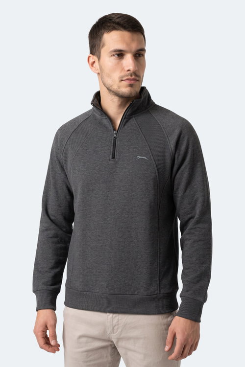 Slazenger MAVON I Erkek Dik Yaka Fermuarlı Antrasit Sweatshırt