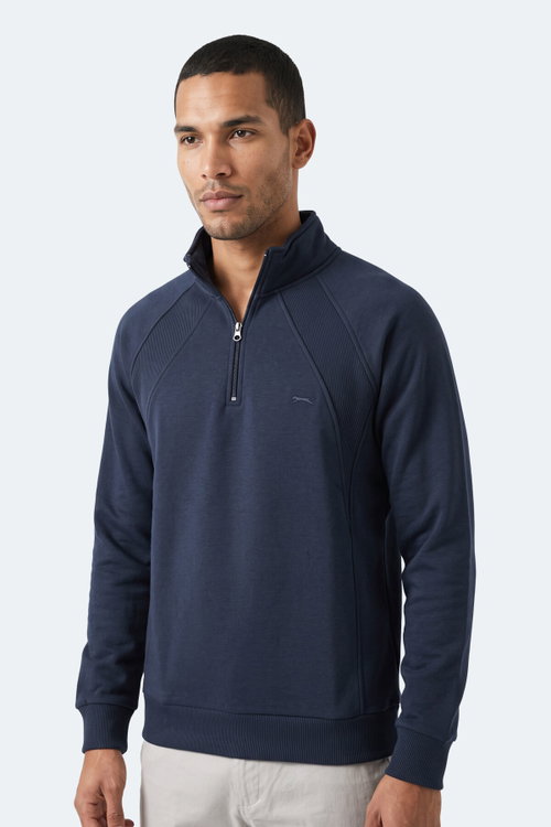 Slazenger MAVON I Erkek Dik Yaka Fermuarlı Lacivert Sweatshırt