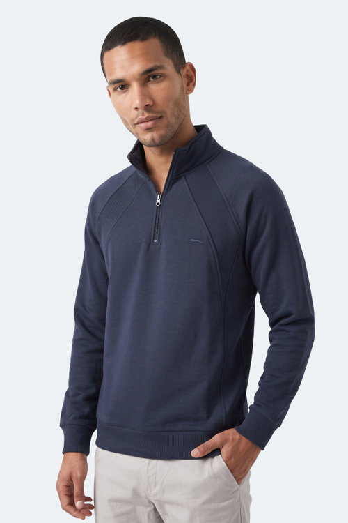 Slazenger MAVON I Erkek Dik Yaka Fermuarlı Lacivert Sweatshırt