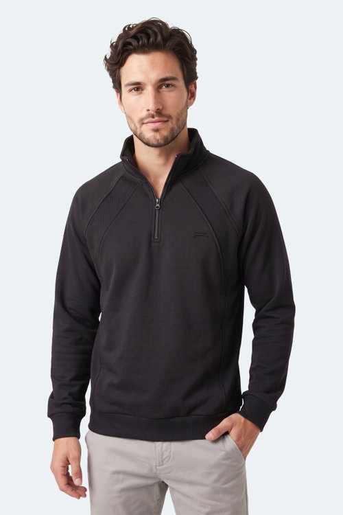Slazenger MAVON I Erkek Dik Yaka Fermuarlı Siyah Sweatshırt