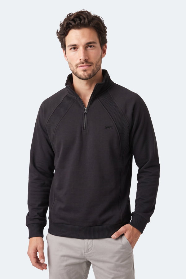 Slazenger MAVON I Erkek Dik Yaka Fermuarlı Siyah Sweatshırt