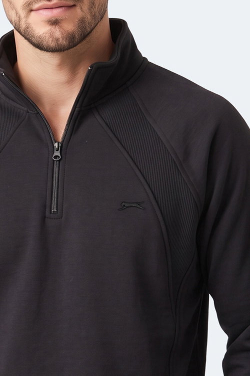 Slazenger MAVON I Erkek Dik Yaka Fermuarlı Siyah Sweatshırt
