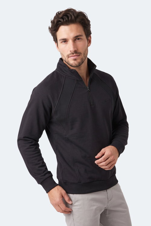 Slazenger MAVON I Erkek Dik Yaka Fermuarlı Siyah Sweatshırt