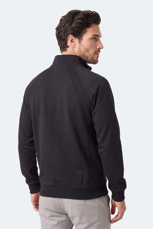 Slazenger MAVON I Erkek Dik Yaka Fermuarlı Siyah Sweatshırt
