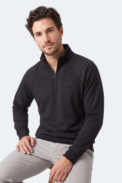 Slazenger MAVON I Erkek Dik Yaka Fermuarlı Siyah Sweatshırt