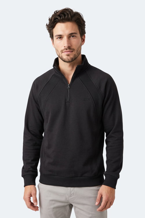 Slazenger MAVON I Erkek Dik Yaka Fermuarlı Siyah Sweatshırt