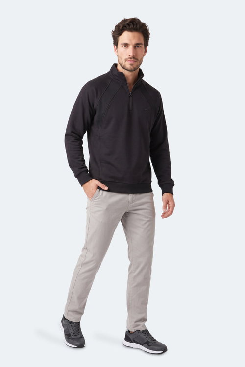 Slazenger MAVON I Erkek Dik Yaka Fermuarlı Siyah Sweatshırt
