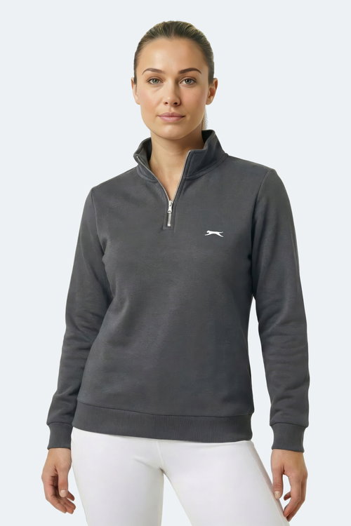 Slazenger MAXIS I Kadın Dik Yaka Fermuarlı Gri Sweatshırt