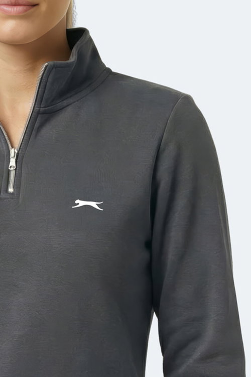 Slazenger MAXIS I Kadın Dik Yaka Fermuarlı Gri Sweatshırt