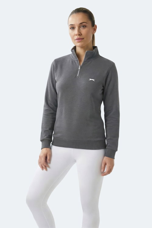 Slazenger MAXIS I Kadın Dik Yaka Fermuarlı Gri Sweatshırt