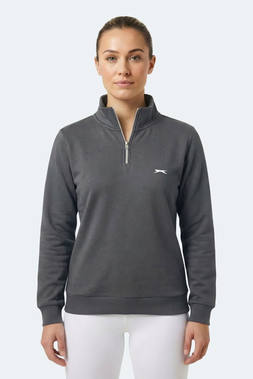 Slazenger MAXIS I Kadın Dik Yaka Fermuarlı Gri Sweatshırt