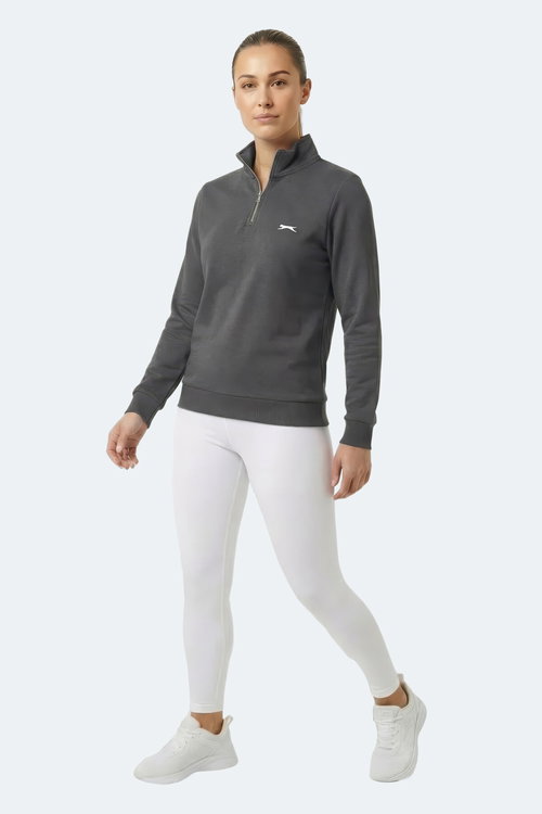 Slazenger MAXIS I Kadın Dik Yaka Fermuarlı Gri Sweatshırt