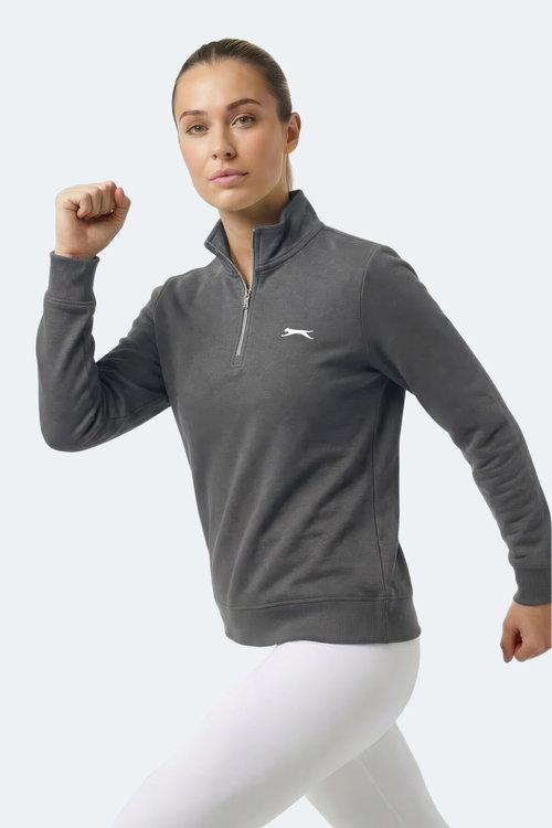 Slazenger MAXIS I Kadın Dik Yaka Fermuarlı Gri Sweatshırt