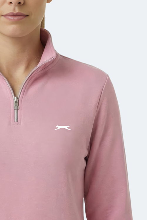 Slazenger MAXIS I Kadın Dik Yaka Fermuarlı Gül Sweatshırt