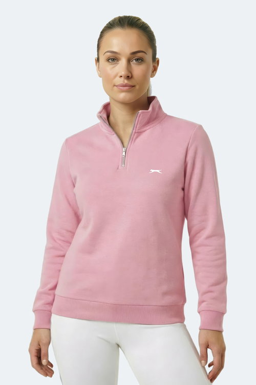 Slazenger MAXIS I Kadın Dik Yaka Fermuarlı Gül Sweatshırt