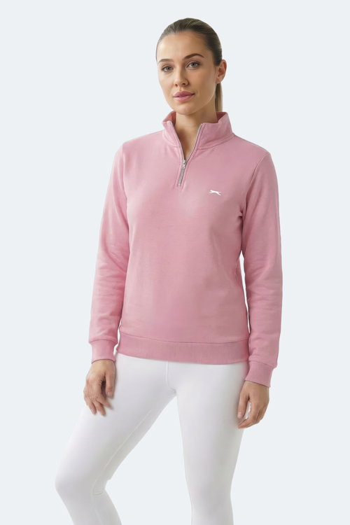 Slazenger MAXIS I Kadın Dik Yaka Fermuarlı Gül Sweatshırt