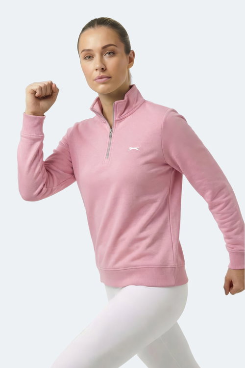 Slazenger MAXIS I Kadın Dik Yaka Fermuarlı Gül Sweatshırt