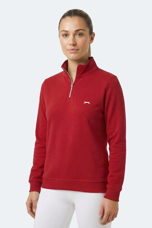 Slazenger MAXIS I Kadın Dik Yaka Fermuarlı Kırmızı Sweatshırt