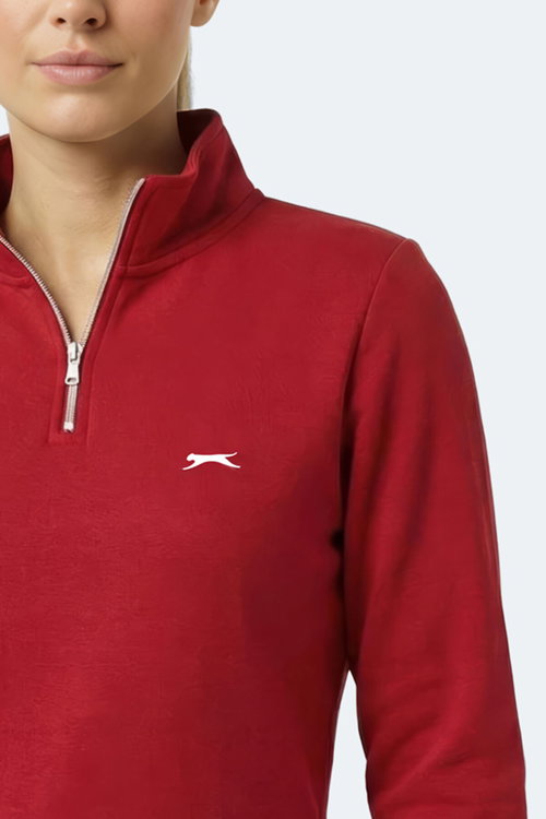 Slazenger MAXIS I Kadın Dik Yaka Fermuarlı Kırmızı Sweatshırt