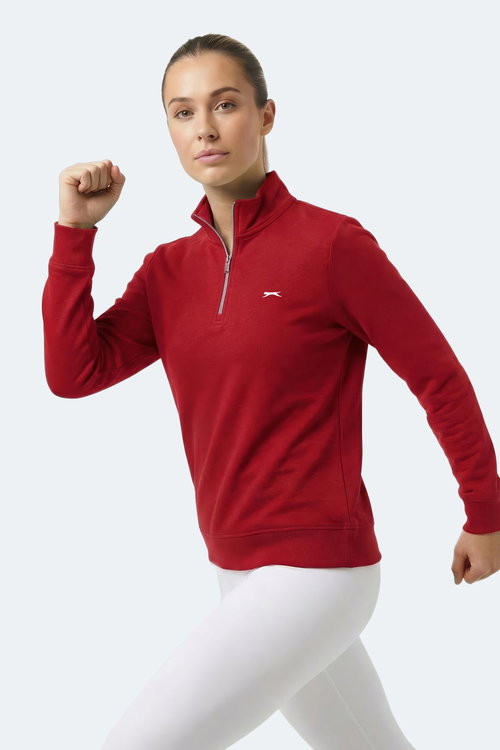 Slazenger MAXIS I Kadın Dik Yaka Fermuarlı Kırmızı Sweatshırt