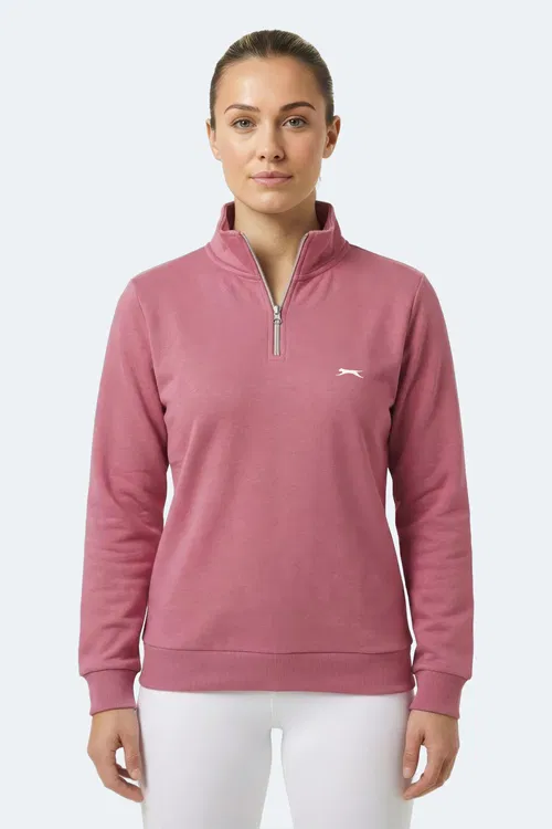 Slazenger MAXIS I Kadın Dik Yaka Fermuarlı Pembe Sweatshırt