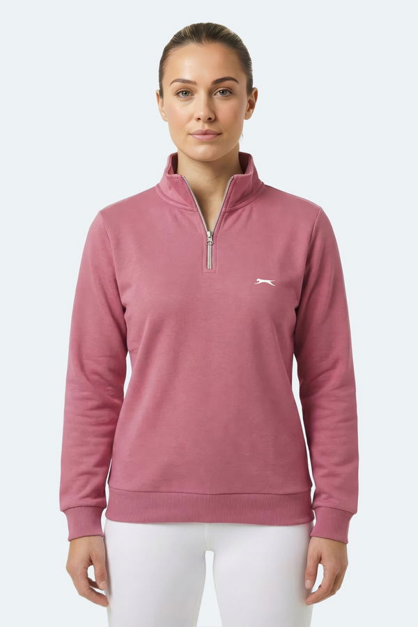 Slazenger MAXIS I Kadın Dik Yaka Fermuarlı Pembe Sweatshırt