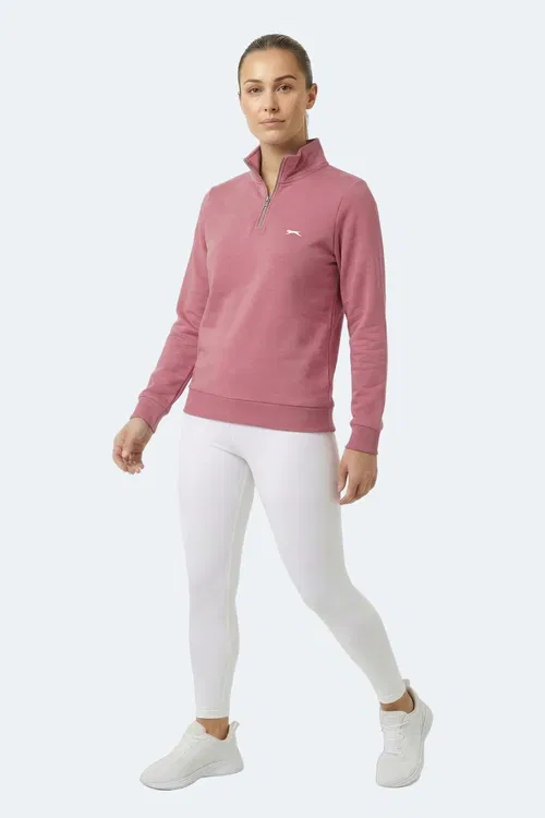 Slazenger MAXIS I Kadın Dik Yaka Fermuarlı Pembe Sweatshırt
