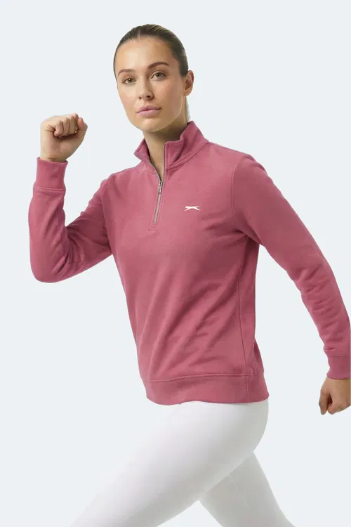 Slazenger MAXIS I Kadın Dik Yaka Fermuarlı Pembe Sweatshırt