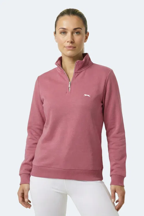 Slazenger MAXIS I Kadın Dik Yaka Fermuarlı Pembe Sweatshırt