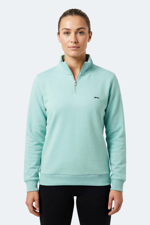 Slazenger MAXIS I Kadın Dik Yaka Fermuarlı Turkuaz Sweatshırt