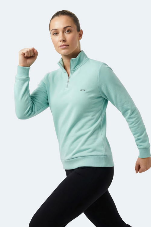 Slazenger MAXIS I Kadın Dik Yaka Fermuarlı Turkuaz Sweatshırt