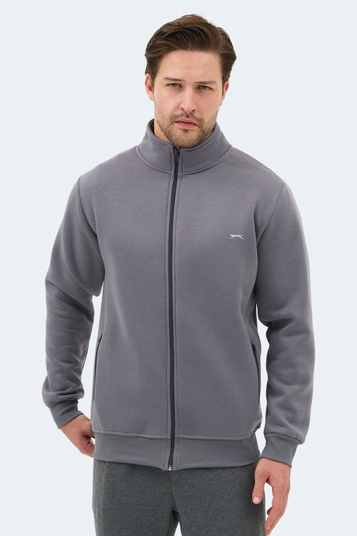 Slazenger MENDOZA I Erkek Fermuarlı Dik Yaka Cepli Gri Sweatshırt