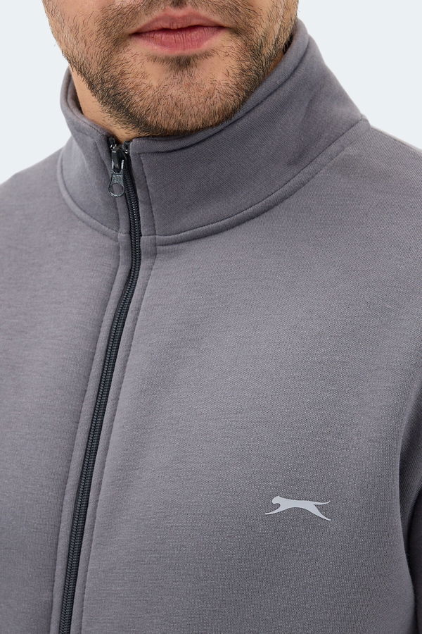 Slazenger MENDOZA I Erkek Fermuarlı Dik Yaka Cepli Gri Sweatshırt