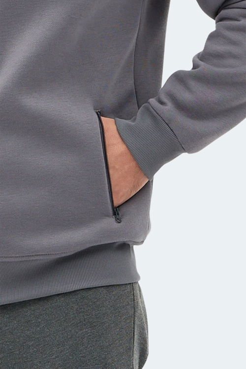 Slazenger MENDOZA I Erkek Fermuarlı Dik Yaka Cepli Gri Sweatshırt
