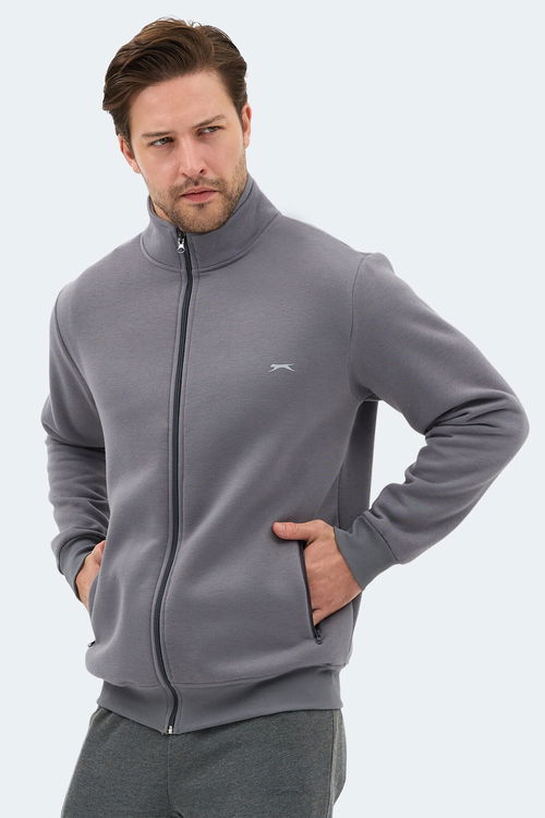 Slazenger MENDOZA I Erkek Fermuarlı Dik Yaka Cepli Gri Sweatshırt