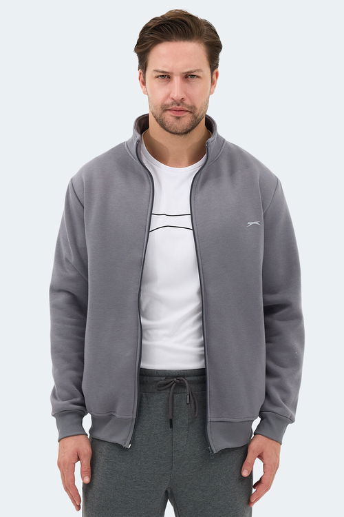 Slazenger MENDOZA I Erkek Fermuarlı Dik Yaka Cepli Gri Sweatshırt