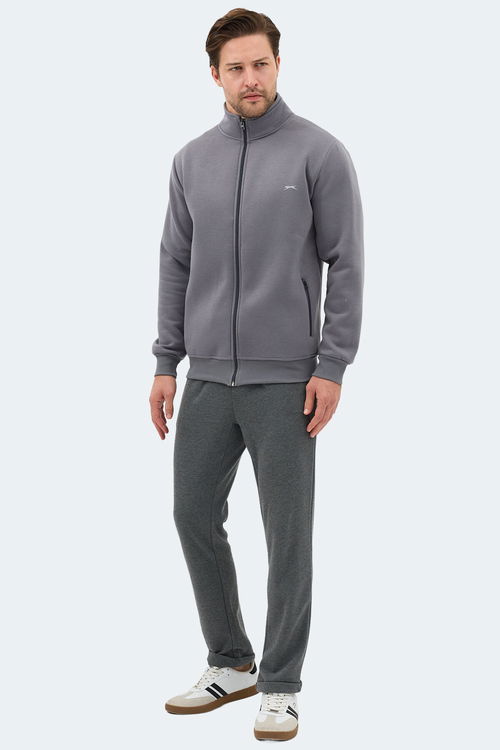 Slazenger MENDOZA I Erkek Fermuarlı Dik Yaka Cepli Gri Sweatshırt