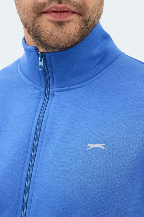 Slazenger MENDOZA I Erkek Fermuarlı Dik Yaka Cepli Indigo Sweatshırt