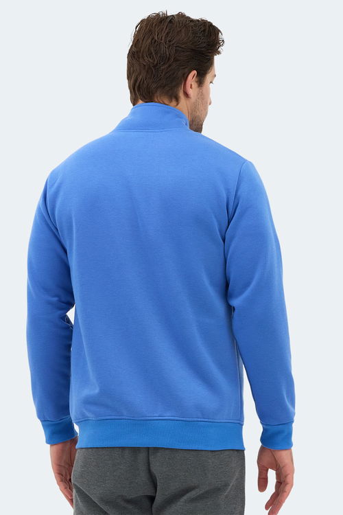 Slazenger MENDOZA I Erkek Fermuarlı Dik Yaka Cepli Indigo Sweatshırt