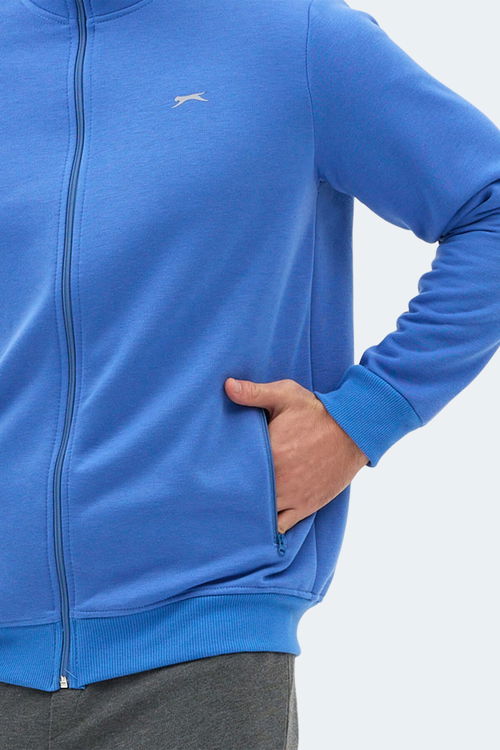Slazenger MENDOZA I Erkek Fermuarlı Dik Yaka Cepli Indigo Sweatshırt