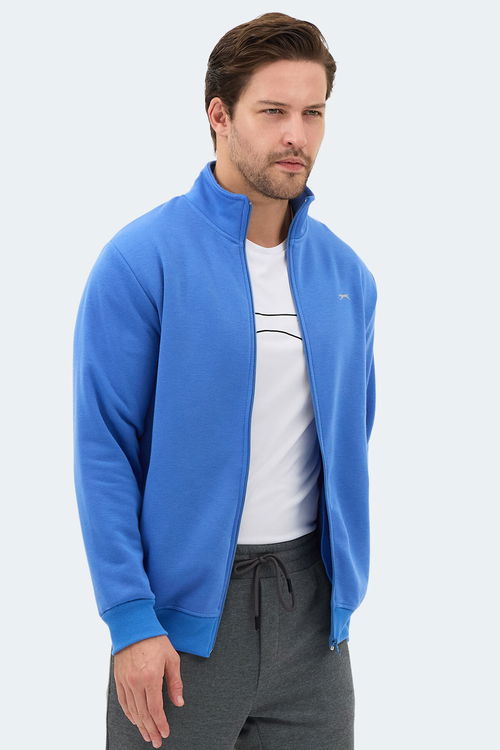 Slazenger MENDOZA I Erkek Fermuarlı Dik Yaka Cepli Indigo Sweatshırt