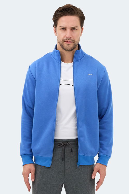 Slazenger MENDOZA I Erkek Fermuarlı Dik Yaka Cepli Indigo Sweatshırt