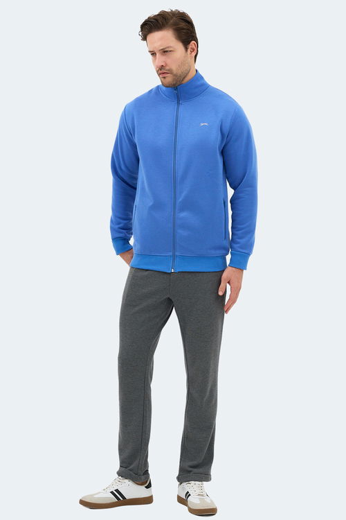 Slazenger MENDOZA I Erkek Fermuarlı Dik Yaka Cepli Indigo Sweatshırt