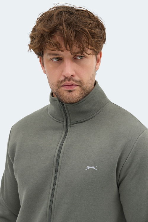 Slazenger MENDOZA I Erkek Fermuarlı Dik Yaka Cepli Haki Sweatshırt