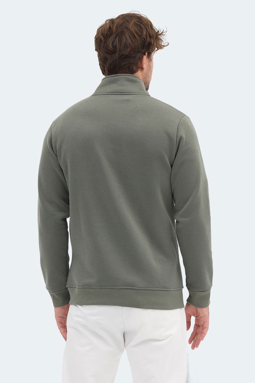 Slazenger MENDOZA I Erkek Fermuarlı Dik Yaka Cepli Haki Sweatshırt