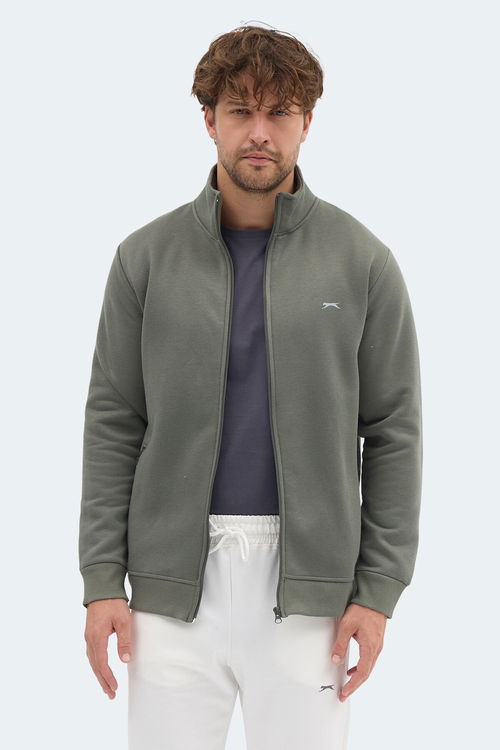 Slazenger MENDOZA I Erkek Fermuarlı Dik Yaka Cepli Haki Sweatshırt