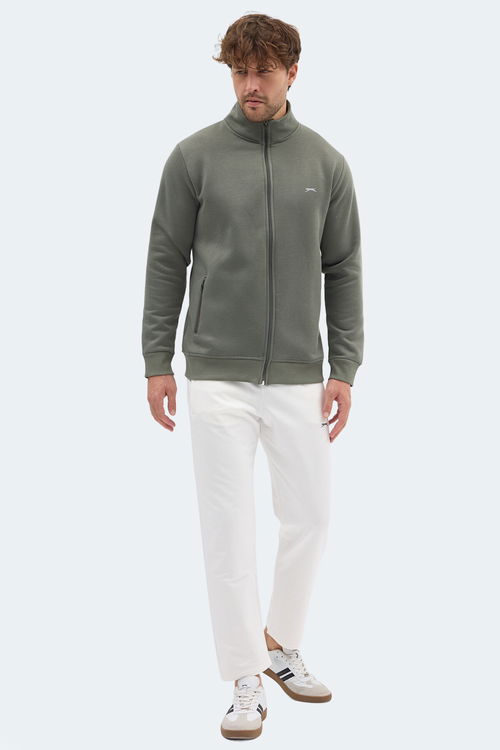 Slazenger MENDOZA I Erkek Fermuarlı Dik Yaka Cepli Haki Sweatshırt