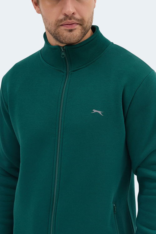 Slazenger MENDOZA I Erkek Fermuarlı Dik Yaka Cepli Koyu Yeşil Sweatshırt