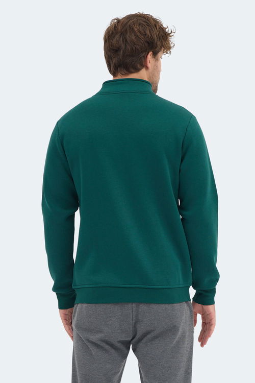 Slazenger MENDOZA I Erkek Fermuarlı Dik Yaka Cepli Koyu Yeşil Sweatshırt