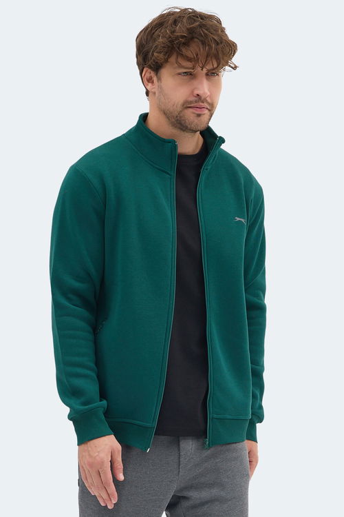 Slazenger MENDOZA I Erkek Fermuarlı Dik Yaka Cepli Koyu Yeşil Sweatshırt
